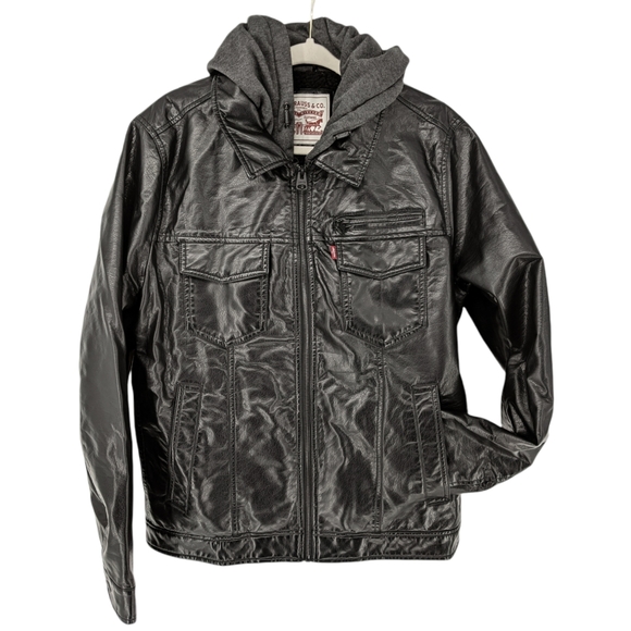 Levi's Levi Strauss Faux Leather Hooded Bomber Jacket Moto Style